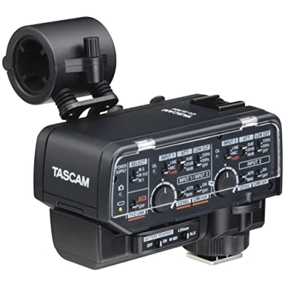 Abbildung von Tascam XLR Mikrofonadapter für spiegellose Kameras mit Analogeingang (CA XLR2D AN)
