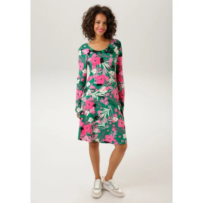 Abbildung von Aniston CASUAL Jerseykleid, mit trendfarbigen Blumendruck jedes Teil ein Unikat