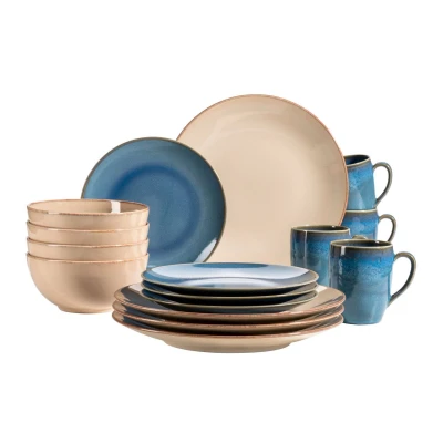 Abbildung von MÄSER 931872 Serie Ossia, Geschirr Set für 4 Personen im mediterranen Vintage Look, 16 teiliges Kombiservice in Blau und Sand Grau, Keramik