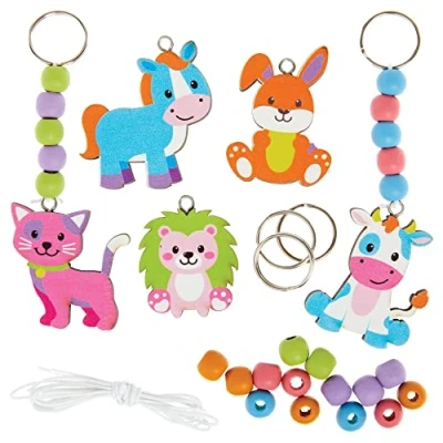 Abbildung von Baker Ross FX547 Babytiere Holz Schlüsselanhänger Bausätze 5er Pack, Osterbastelset für Kinder