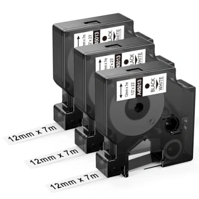 Abbildung von 3x Upwinning 45013 Etikettenband 12mm Kompatibel mit Dymo D1 x 7m S0720530 für LabelManager 160 210D 280 360D 420P, 45113 A45013 Schwarz auf Weiß Schriftbänder