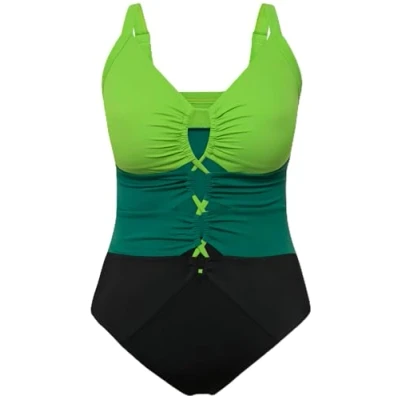 Abbildung von Ulla Popken Colorblock Plunging Neckline Badeanzug, Damen, Größe: 46, Black