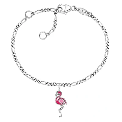 Abbildung von Herzengel Mädchen Kinder Armband aus Sterling Silber und einem Anhänger mit rosa Flamingo Emaille Karabinerverschluss längenverstellbar nickelfrei