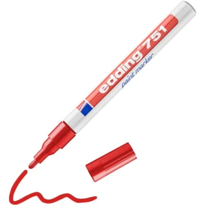 Abbildung von edding 751 Lackmarker rot 10 Stifte Rundspitze 1 2 mm Lackstift zur Markierung und Beschriftung von Metall, Glas, Stein oder Kunststoff hitzebeständig, permanent, wisch wasserfest