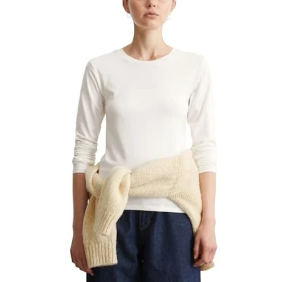 Abbildung von Marc OߴPolo Denim Damen Langarmshirt aus Bio Baumwolle mit Stretch Anteil, Schwarz (Silky White), XXS