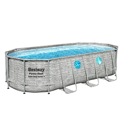 Abbildung von Bestway® Power Steel™ Swim Vista Series™ Ersatz Frame Pool ohne Zubehör 549 x 274 122 cm, Steinwand Optik (Cremegrau), oval
