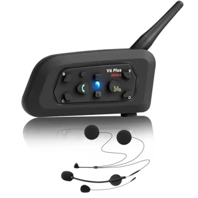 Abbildung von QSPORTPEAK V6 Pro Motorrad Intercom Bluetooth Headsets, 1200M bis zu 6 Reiters Motorradhelm Interphone Gegensprechanlage Kommunikationssysteme, GPS, Freisprechen, 1 Stück