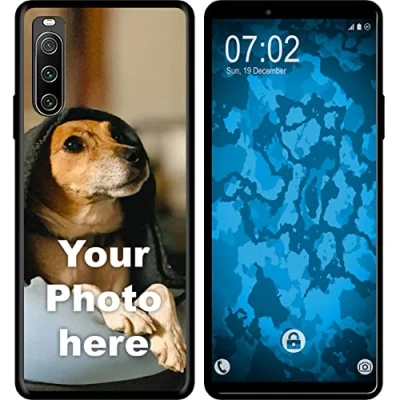 Abbildung von PhoneNatic personalisierte Handyhülle für Sony Xperia 10 IV in SCHWARZ Silikon Custom Case zum selbst gestalten mit eigenem Foto Bild Text individuell