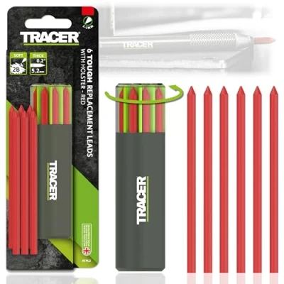 Abbildung von Tracer Tough Construction Bleistift Ersatzminen Set, rot, 6 x 5,2 mm, hohe Sichtbarkeit, robuste Graphitminen für den harten Bleistift, Set mit Bleistiftminen