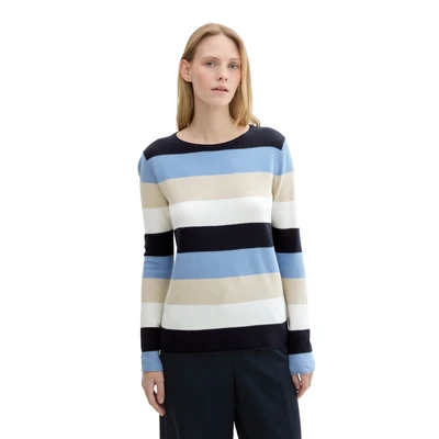 Abbildung von TOM Tailor Strickpullover, Damen, Größe: Large, Blue block stripe