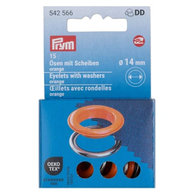 Abbildung von Prym 542566 542542 Ösen mit Scheiben, 11 mm, rot/silberfarbig, vearbeitbar dem Vario Creative Tool, orange, Ø 14 15