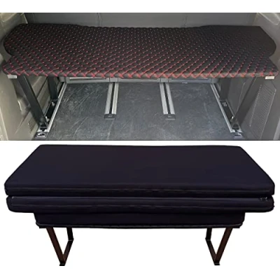 Abbildung von BREMER SITZBEZÜGE Multiflexboard kompatibel mit VW T5 T6 T6.1 Multivan Bettverlängerung Camper Schlafauflage Höhe 51cm inkl. Konsolen &amp; Klappmatratze Schwarz Gestepptes Muster MF402