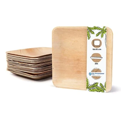 Abbildung von GREENBOX Palmware Hochwertiges Palmblattgeschirr I 25 Stück Palmblatt Teller rechteckig 18 x cm Bio Einweggeschirr biologisch abbaubar Partygeschirr Einmalgeschirr Wegwerfgeschirr