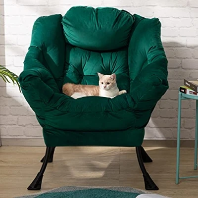 Abbildung von HollyHOME Ohrensessel Sessel Wohnzimmer Relaxsessel mit Armlehnen, Schlafzimmer Samtstoff Lesesessel Chaiselongue Relax Stahlrahmen, Grün