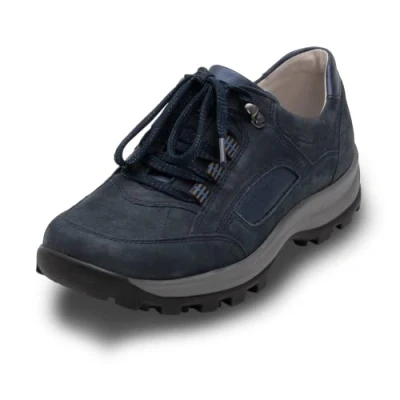 Abbildung von VITAFORM Wanderschuhe Damen Nubukleder Wasserabweisende Trekkinghalbschuhe Trekkingschuhe mit austauschbarem Luftpolsterfußbett Hikking Schuhe stabilen Halt Blau Größe 37