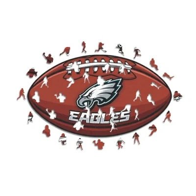 Abbildung von Iconic Puzzles, Philadelphia Eagles Crest, 100% ökologisch nachhaltiges Holzpuzzle mit offizieller Lizenz, Größe S, 150 Teile