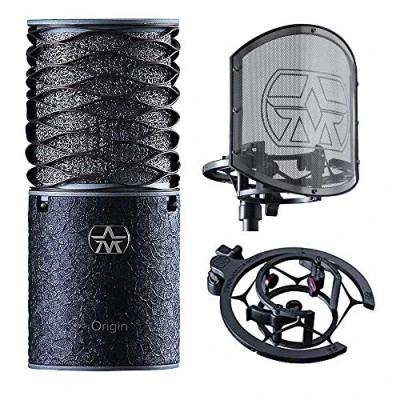 Abbildung von Aston Microphones Origin Black Bundle Hochleistungs Großmembran Kondensatormikrofon mit Nierencharakteristik einschließlich SwiftShield Popschutzfilter und Schwinghalterung