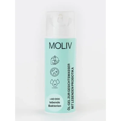 Abbildung von MOLIV Reinigungs Oleo Gel mit lebenden Probiotika 150 ml, ohne Konservierungsstoffe, unterstützt Hautbarriere, entfernt Make up, spendet Feuchtigkeit, für alle Hauttypen, ideal empfindliche Haut