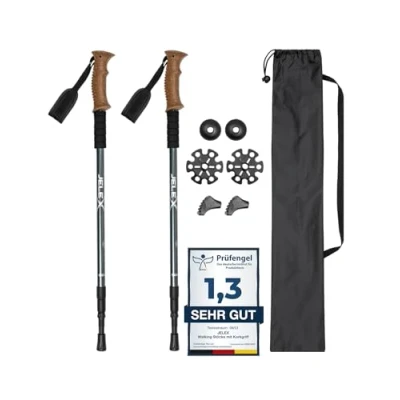 Abbildung von JELEX Nordic Walking Stöcke mit Korkgriffen, Stufenlos verstellbar, Antishock Technologie