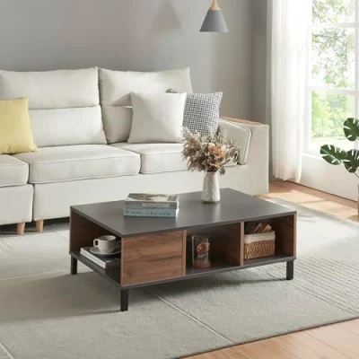 Abbildung von en.casa Couchtisch, »Leppävirta« 3 Ablagefächer 33x90x60cm Eiche rustikal/Anthrazit