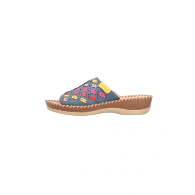 Abbildung von Rieker Damen Pantoletten 61336, Frauen Slipper,Backless Slipper,Mules,Gartenschuhe,Sommerschuhe,sommerclogs,Sandalen,blau Kombi (90),37 EU / 4 UK