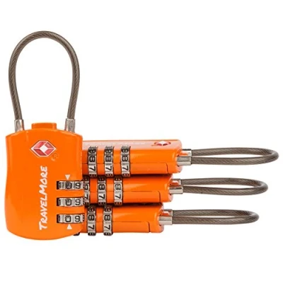 Abbildung von TSA Kofferschlösser Gepäckschlöss mit flexiblem Kabel Schlöss für Flugreisen Schlösser Koffer, Rucksäcke, Gepäck 4er Pack, Orange
