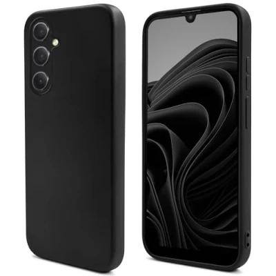Abbildung von Moozy Lifestyle. Hülle für Samsung Galaxy a34 5g, Premium Silikon handyhülle Schutzhülle mit Mattem Finish und Weichem Mikrofaserfutter, Schwarz