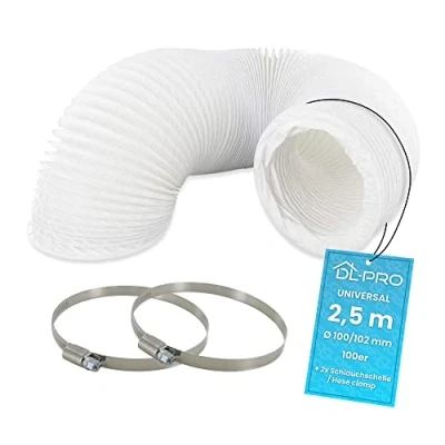 Abbildung von DL pro 2,5m Abluftschlauch Ø 100 / 102mm flexibel PVC Schlauch für 100er Klimaanlage Wäschetrockner Dunstabzugshaube mit Schellen