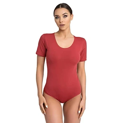 Abbildung von Evoni Damen Body kurzarm l Stringbody aus Baumwolle mit Rundhals Kurzarmbody für Frauen Tanga Bodysuit String XL bordeaux