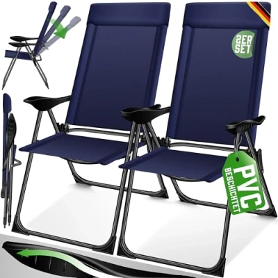 Abbildung von KESSER® 2er Set Gartenstuhl Hochlehner Alu Klappstuhl 7 Fach Verstellbar mit Armlehnen Atmungsaktiv klappbar Campingstuhl Balkonstuhl Klappsessel Garten Terrasse, Blau