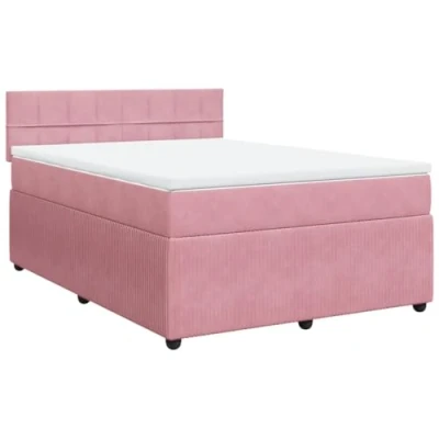 Abbildung von vidaXL Boxspringbett, Doppelbett mit Matratze Matratzenauflage, Bettgestell Lattenrost Kopfteil, Polsterbett Bett für Schlafzimmer, Rosa 140x190cm Samt