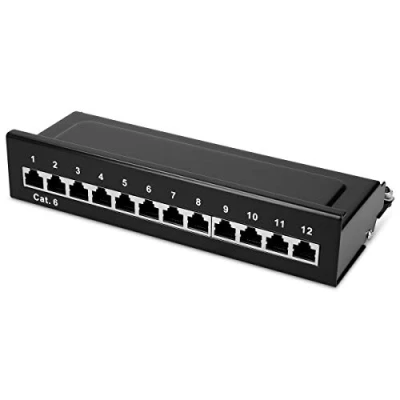 Abbildung von kwmobile 12 Port Patchpanel Cat6 Verteiler Verteilerfeld Patchfeld Cat 6 Kabel mit Erdungskabel inkl. Schrauben Dübel für Wandmontage Schwarz