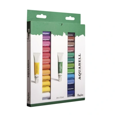 Abbildung von Rayher 38916000 Künstler Aquarellfarben Set, 24 Farben, je Tube 12 ml (Set 288ml), ideal für Papier, Pappe, Leinwand, Malkarton, Einsteiger und Profikünstler