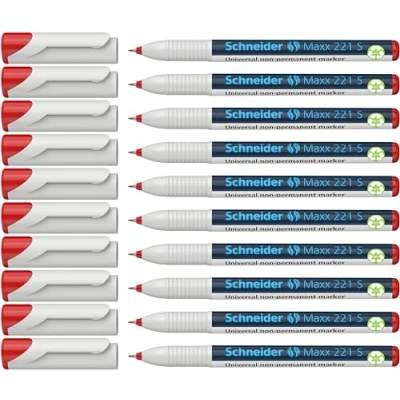 Abbildung von Schneider Maxx 221 S Universal Marker (non permanent, feucht abwischbar, 0,4 mm) 10er Packung rot
