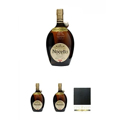 Abbildung von Toschi Nocello Nusslikör 0,7 Liter + Schiefer Glasuntersetzer eckig ca. 9,5 cm Durchmesser