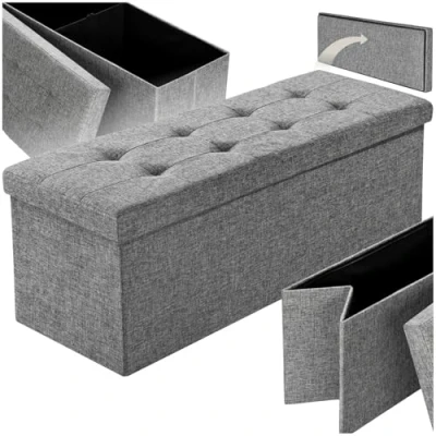 Abbildung von TecTake Faltbare Sitzbank Aufbewahrungsbox Sitzwürfel Hocker Würfel Möbel 110x38x38cm diverse Farben (Lichtgrau Nr. 402239)