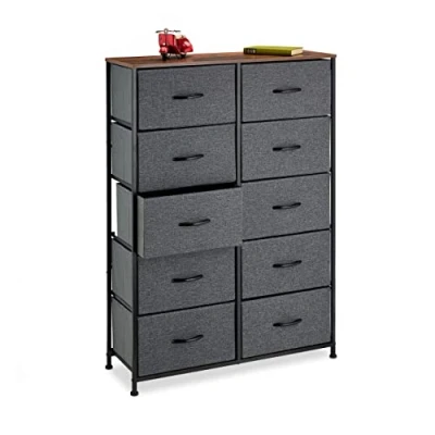 Abbildung von Relaxdays Kommode, 120x85,5x30 cm, Metall, Holzoptik, 10 Stoff Schubladen, Ablage, Moderne Beistellkommode, Mehrfarbig