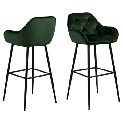 Abbildung von AC Design Furniture Bentley Barhocker, H: 104 x B: 52 T: 53 cm, Grün/Schwarz, Samt/Metall, 2 Stk.