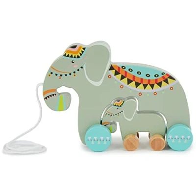 Abbildung von Bieco Nachzietier Elefant Holz Set Nachziehspielzeug ab 1 Jahr Süßes Nachziehtier aus Baby Spielzeug mit zum Nachziehen Ziehtiere Holzspielzeug