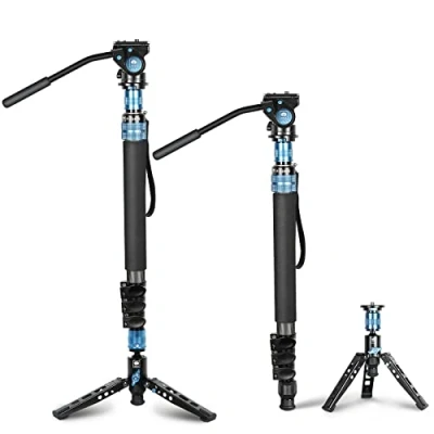 Abbildung von SIRUI P 424FS Kohlefaser Kamera Einbeinstativ Kit, 168,4cm Hochleistungs Profi Video mit VA 5 Fluid Kopf, Stativfuß, Flip Locks für DSLR