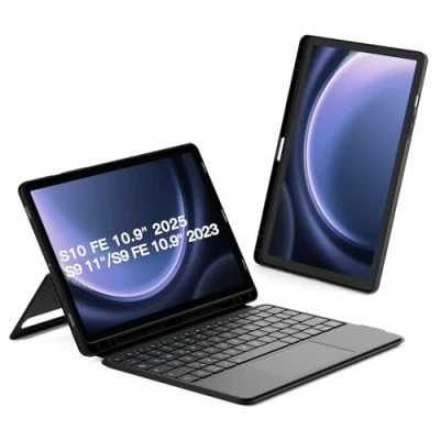 Abbildung von Inateck Hülle für Samsung Galaxy Tab S10 FE/S9 FE/S9, Hoch /Querformat Ständer Tastatur mit Touchpad (Abnehmbar)