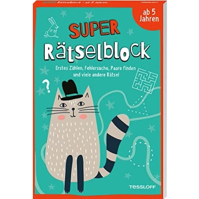 Abbildung von Super Rätselblock ab 5 Jahren. Erstes Zählen, Fehlersuche, Paare finden und viele andere Rätsel: 128 Seiten Rätselspaß 25 unterschiedliche Rätselarten (Rätsel, Spaß, Spiele)