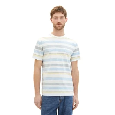 Abbildung von TOM TAILOR Herren Basic T Shirt mit Streifen, 35656 Blue Multicolor Big Stripe, L