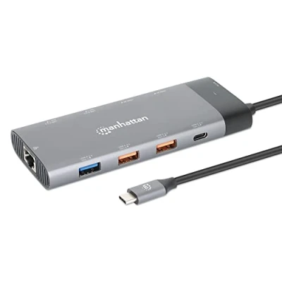 Abbildung von MANHATTAN 130714 Docking Station USB C™ PD Dual Monitor 8K Multiport 10 in 1 Silver