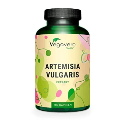 Abbildung von Beifuß Kapseln hochdosiert 600 mg Extrakt (10:1) 6.000 Pulver 180 Stück Flavonoide Bitterstoffe Laborgeprüft Vegan ohne Zusatzstoffe Deutsche Produktion von Vegavero®
