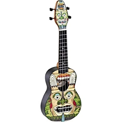 Abbildung von Ortega Guitars Sopran Ukulele bunt Keiki K2 Starterkit inklusive Tuner, Gurt, 5 Medium Plektren &amp; Kordelzugtasche Kauriholz totem (K2 TM)