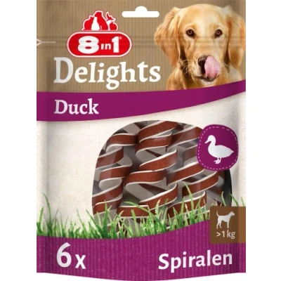 Abbildung von 8in1 Delights Duck Kau Spiralen gesunder Kausnack für Hunde, hochwertiges Entenfleisch eingewickelt in Rinderhaut, 6 Stück