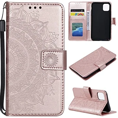 Abbildung von CoverKingz Handyhülle kompatibel mit iPhone 13 Handytasche Kartenfach Klapphülle Case Handy Hülle klappbar Motiv Mandala Rosegold