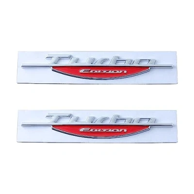 Abbildung von 2 Stück Turbo Edition Emblem Autoabzeichen Aufkleber passend für universelle Autos (Silberrot)