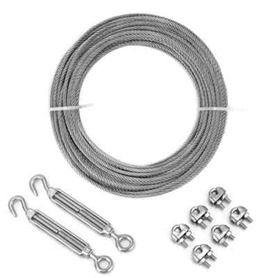 Abbildung von QWORK® Drahtseil 3mm, 304 Edelstahl Set, 20M Stahlseil mit M5 Spannschloss Seilspanner, für Rankhilfen, Lampenaufhängungen, Zäune, Wäscheleine